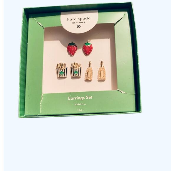 kate spade Jewelry - Kate Spade x Target Stud Earrings - Strawberry, French Fries, Champagne 3 Pairs